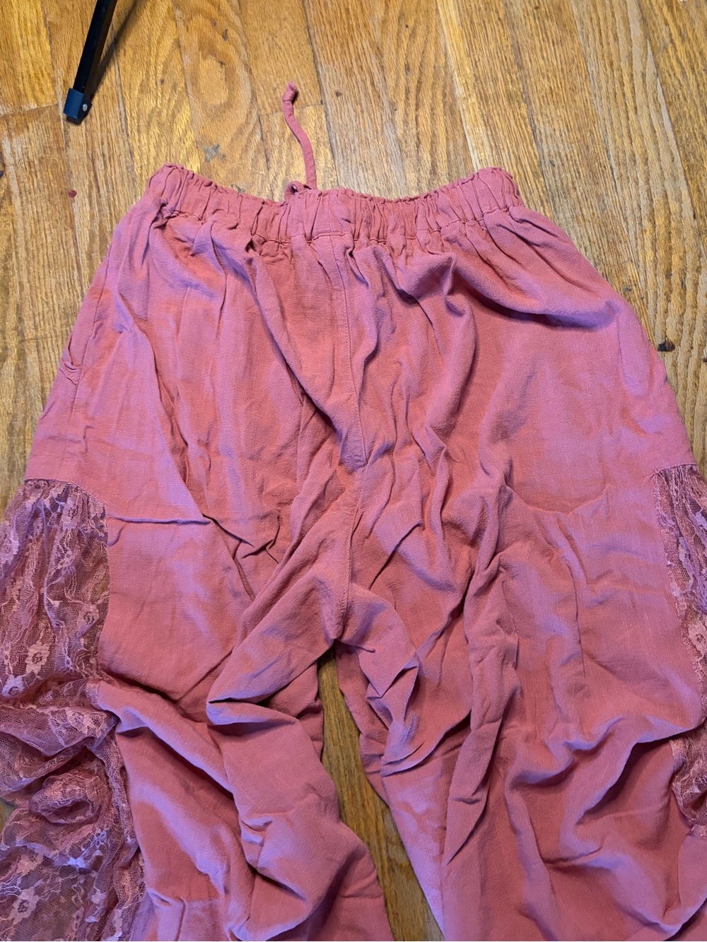 Women's Rose Pink Lace-Panel Wide Leg Pants - Picture 4 of 4